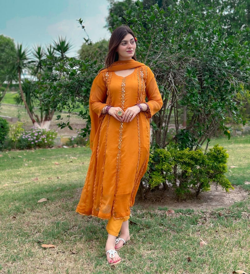 MIRROR FRONT CUT EMBROIDERY CHIFFON MAXI