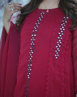 MIRROR FRONT CUT EMBROIDERY CHIFFON MAXI