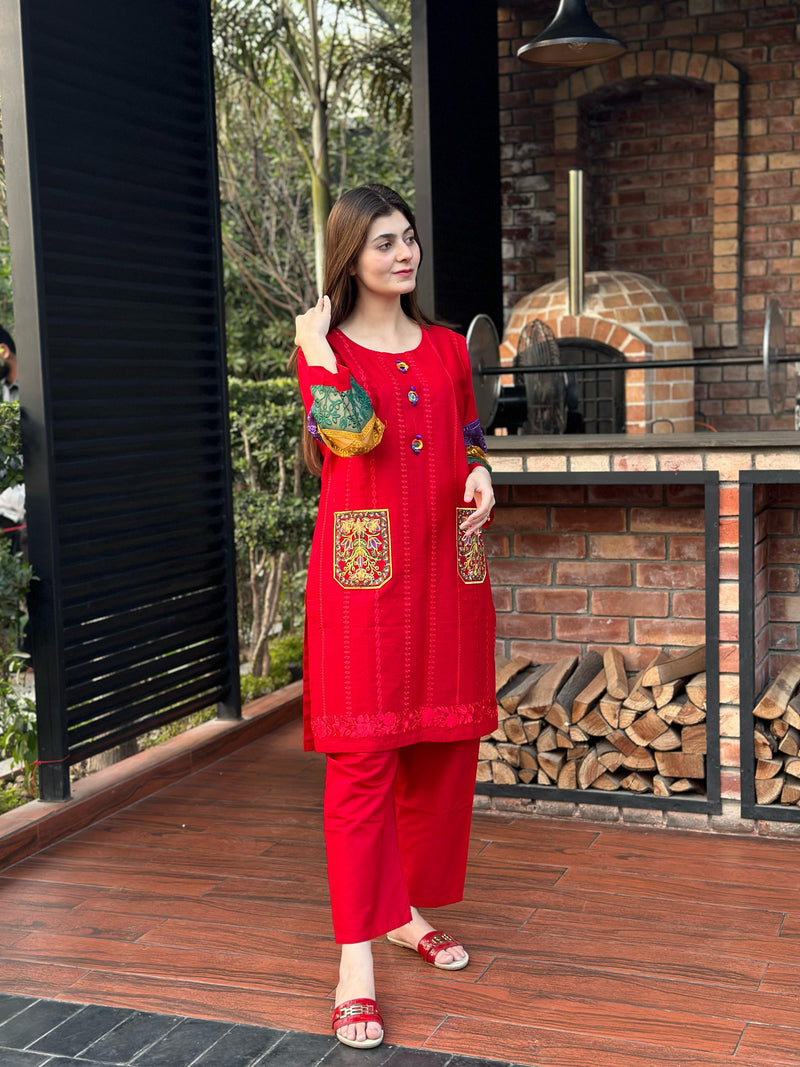 Double Pocket Self Embroidery 2PC