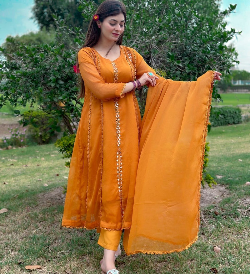 MIRROR FRONT CUT EMBROIDERY CHIFFON MAXI