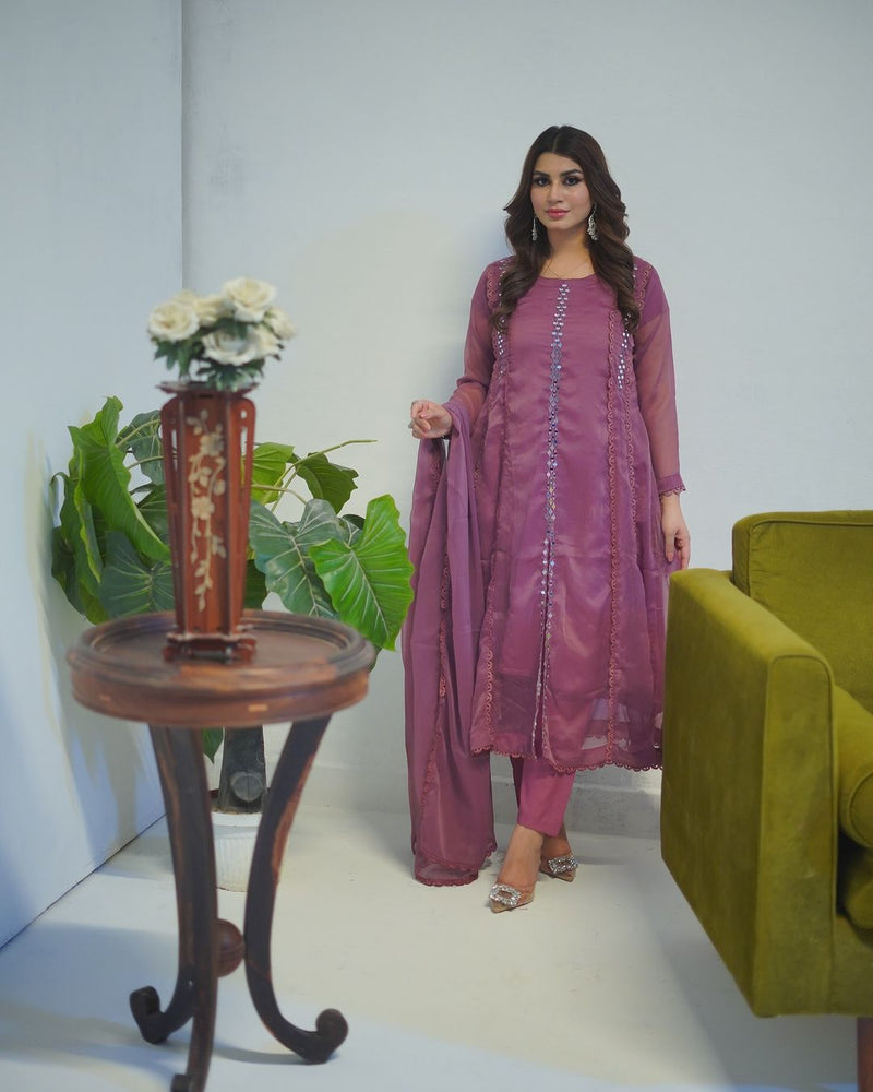 MIRROR FRONT CUT EMBROIDERY CHIFFON MAXI