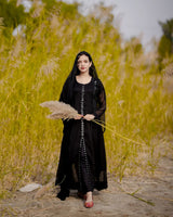 MIRROR FRONT CUT EMBROIDERY CHIFFON MAXI
