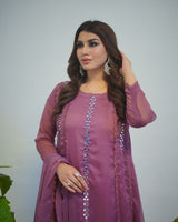 MIRROR FRONT CUT EMBROIDERY CHIFFON MAXI