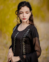 MIRROR FRONT CUT EMBROIDERY CHIFFON MAXI